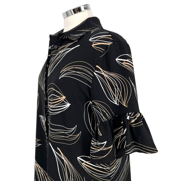Chicos Leaf Print Shirt Dress Black Beige Size 8 US - Picture 6 of 12